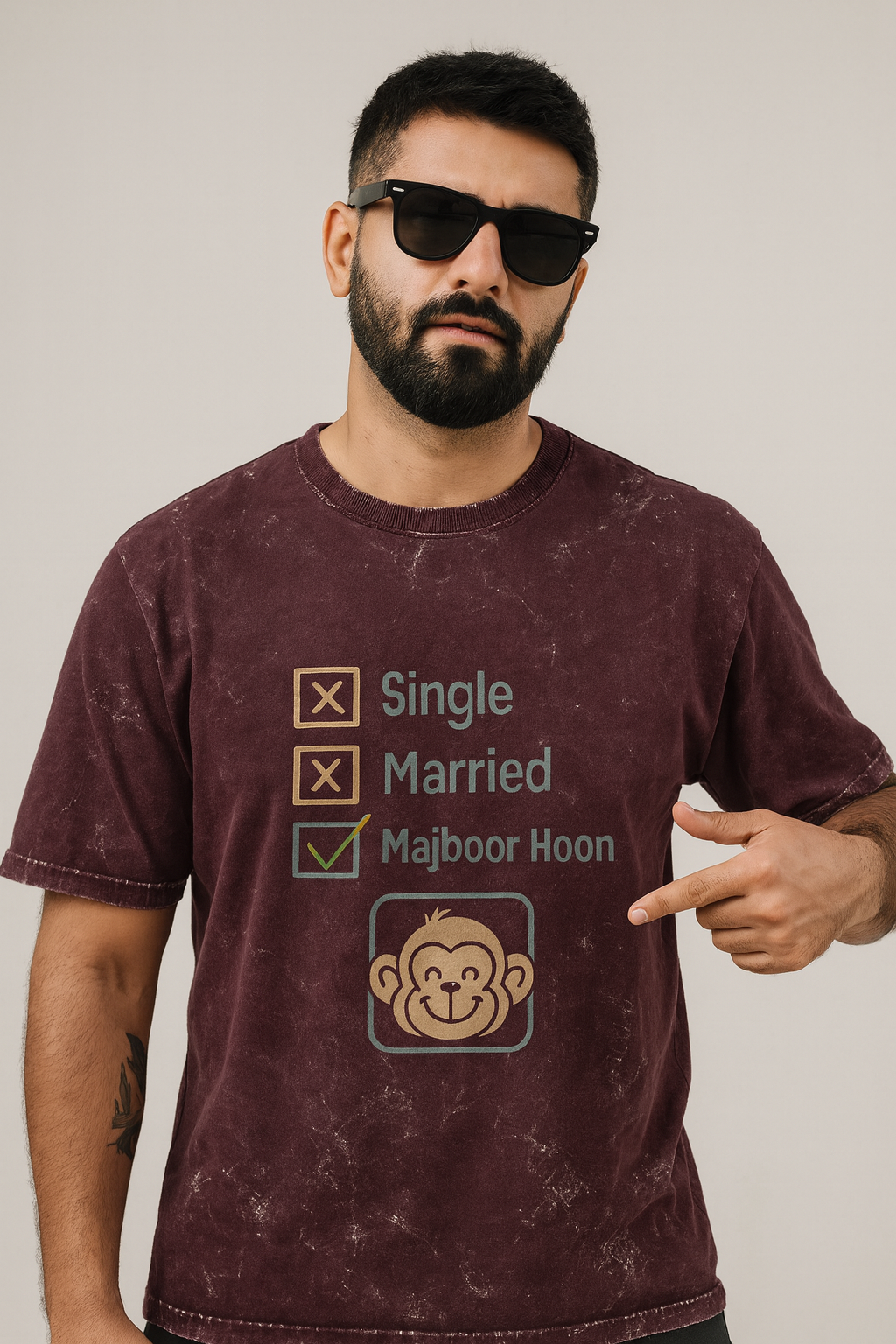 Single Married Unisex Acid Washed Oversized Tee